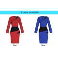 Kate Kasin Mujeres Contraste Colores Hips-Wrapped Bodycon Wear to Work Vestido de manga larga lápiz KK000399-2